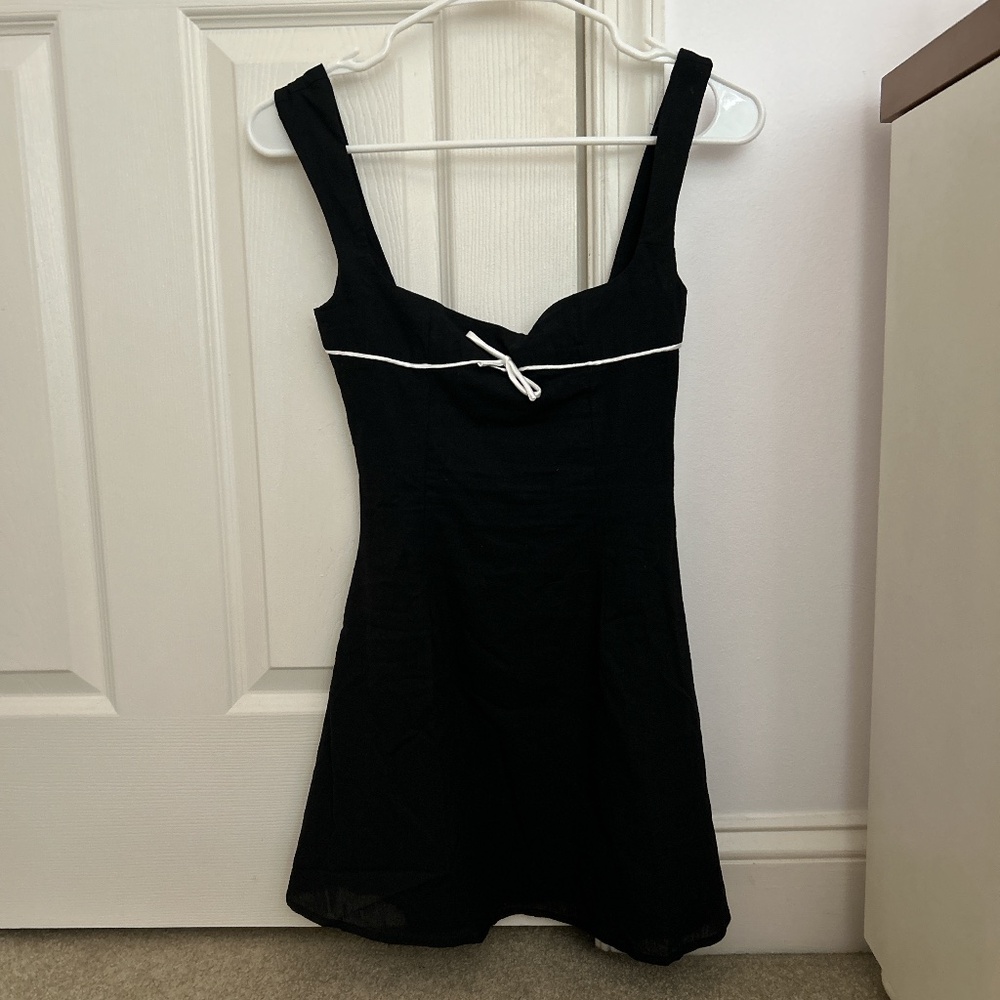 Peppermayo black mini dress with white tie